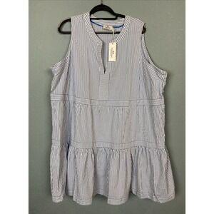 Vineyard‎ Vines Performance 3XL Harbor Stripe Seersucker Tiered Dress Blue